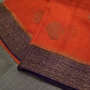 Tussar Banarasi Silk Saree – Orange with Purple Combination (2 Colors Available)