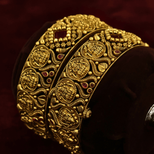 22KT Antique Gold Ruby Deep Work Screw Bangles (HUID Hallmarked) – 42.47g