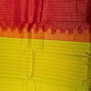 Kanchivaram Silk Saree – Red & Mustard Yellow with Rich Zari Border (Premium Wedding Collection)