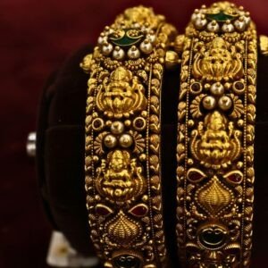 22KT Nagas Gold Bangles with Pearl & Emerald Stones (HUID Hallmarked) – 61.07g