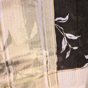 Cotton Saree – Black & Beige with Printed Design and Zari Border (Elegant Daily Wear Collection)