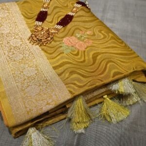 Fancy Designer Saree – Mustard Yellow with Zari Border & Floral Work (Premium Festive Collection)