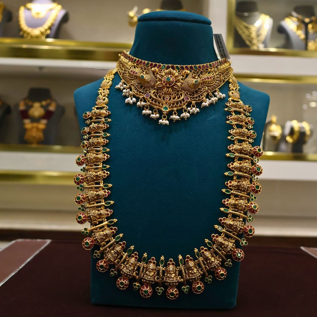 92.5 Silver Antique Choker & Temple Work Hara Set (Combo Jewellery Set)