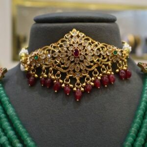 92.5 Silver Kundan Work Hara with Stone Choker Set (Premium Combo Jewellery)