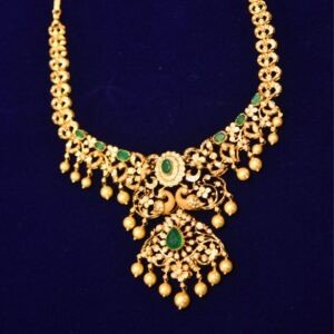 18KT Diamond Necklace with Emerald & Pearl Detailing (Luxury Bridal Collection) – 39.40g