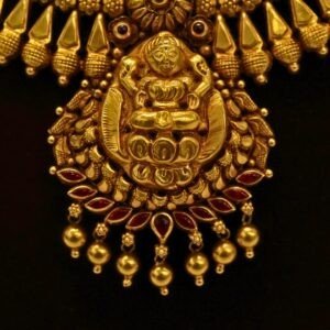 22KT Gold Antique Lakshmi Necklace with Gold Balls (HUID Hallmarked) – Elegant Traditional Collection (23.74g)
