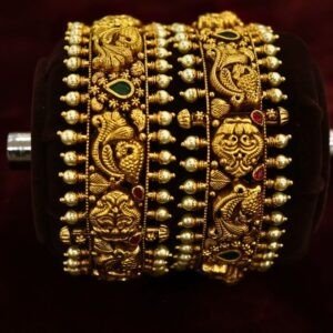 22KT Nagas Gold Pearl & Ruby Bangles (HUID Hallmarked) – 57.21g