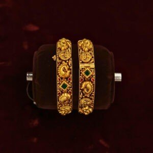 22KT Antique Gold Bangles with Screw Design (HUID Hallmarked) – 40.45g