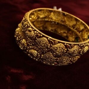 22KT Antique Gold Deep Work Bangles (HUID Hallmarked) – 42.71g