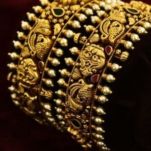 22KT Nagas Gold Pearl & Ruby Bangles (HUID Hallmarked) – 57.21g