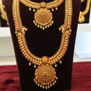 22KT Temple Work Antique Gold Hara with Ruby Polish (HUID Hallmarked) – 104.96g
