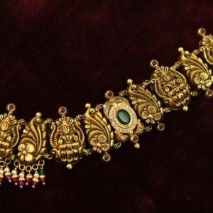 22KT Nagas Bridal Gold Set (Hara, Necklace & Jhumka) with Red & Pearl Work (HUID Hallmarked) – 115.61g
