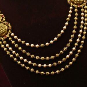 22KT Antique Mohan Mala with Pearl Short Necklace (HUID Hallmarked) – 23.00g