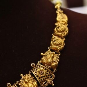 22KT Antique Nakas Gold Necklace with Pearl & Green Beads (HUID Hallmarked) – 23.28g