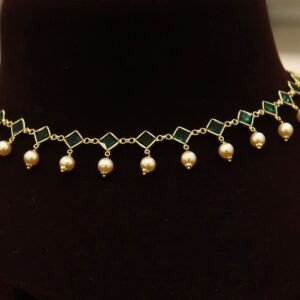 22KT Lightweight Stone Necklace & Earrings Set with Ruby & Pearl Beads (HUID Hallmarked) – 7.88g