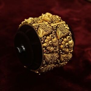 22KT Antique Gold Kundan Stone Screw Bangles (HUID Hallmarked) – 72.89g