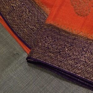 Tussar Banarasi Silk Saree – Orange with Purple Combination (2 Colors Available)