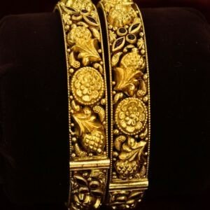 22KT Antique Gold Screw Bangles (HUID Hallmarked) – 35.78g