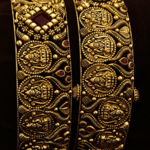 22KT Antique Gold Ruby Deep Work Screw Bangles (HUID Hallmarked) – 42.47g