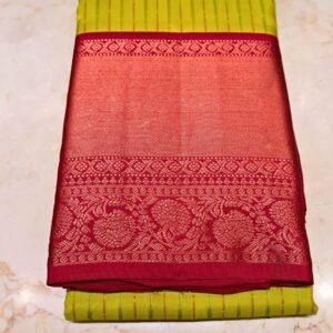 Kanchivaram Silk Saree – Red & Mustard Yellow with Rich Zari Border (Premium Wedding Collection)