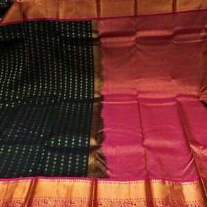 Kanchipuram Silk Saree – Black Body with Pink Zari Border (Premium Wedding Collection)