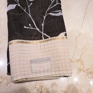 Cotton Saree – Black & Beige with Printed Design and Zari Border (Elegant Daily Wear Collection)