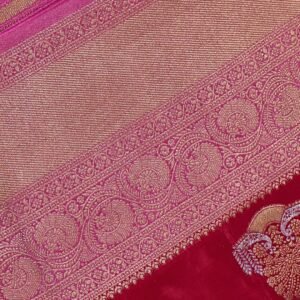 Crepe Saree – Red with Pink Zari Border (Elegant Festive Collection)