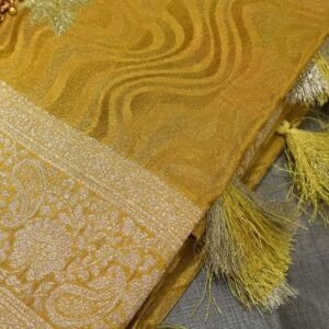 Fancy Designer Saree – Mustard Yellow with Zari Border & Floral Work (Premium Festive Collection)