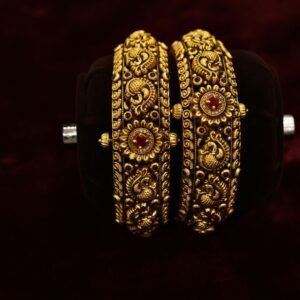 22KT Nagas Gold Peacock Work Screw Bangles (HUID Hallmarked) – 62.49g