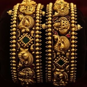 22KT Nagas Bridal Gold Screw Bangles (HUID Hallmarked) – 63.96g