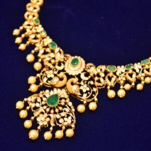 18KT Diamond Necklace with Emerald & Pearl Detailing (Luxury Bridal Collection) – 39.40g