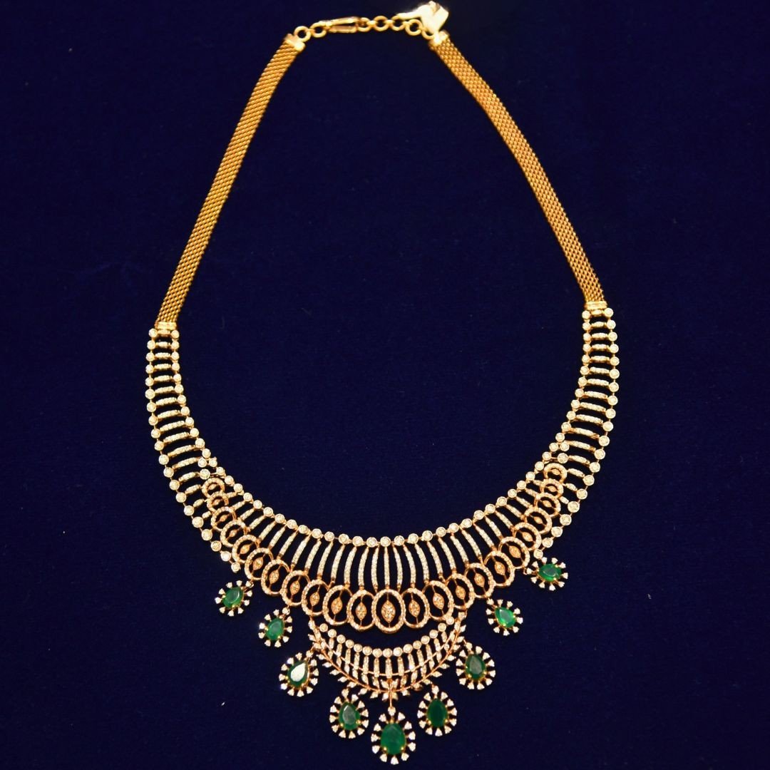 18KT Diamond Necklace with Emerald Stones (Luxury Bridal Collection) – 50.11g
