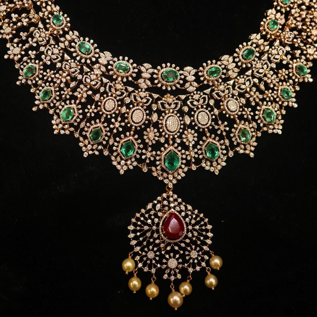 18KT Diamond 3-in-1 Detachable Necklace with Emerald & Ruby (Luxury Bridal Collection) – 114.07g