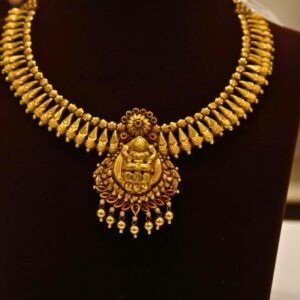 22KT Gold Antique Lakshmi Necklace with Gold Balls (HUID Hallmarked) – Elegant Traditional Collection (23.74g)