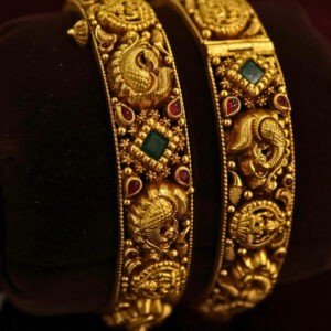22KT Antique Gold Bangles with Screw Design (HUID Hallmarked) – 40.45g