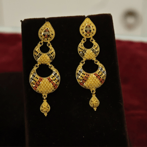 22KT Antique Gold Crystal Beads Layered Hara & Green Stone Necklace Set (HUID Hallmarked) – 75.16g