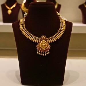 22KT Gold Antique Lakshmi Necklace with Gold Balls (HUID Hallmarked) – Elegant Traditional Collection (23.74g)