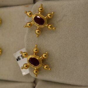 22KT Gold Nellore Stone Work Sun Design Earrings (HUID Hallmarked) – Traditional Collection (3.53g)
