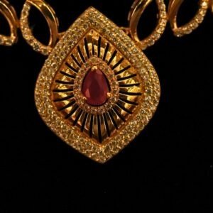 22KT Gold Stone Necklace with Casting Work (HUID Hallmarked) – Elegant Traditional Collection (15.57g)