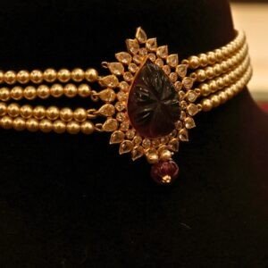 22KT Gold Pearl Choker Necklace (HUID Hallmarked) – Lightweight Elegant Collection (3.53g Gold)