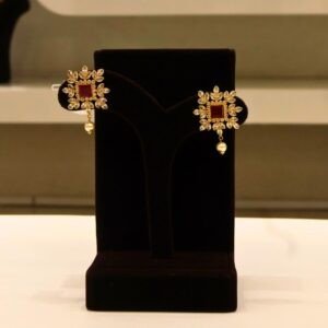 22KT Gold Stone Work Earrings (HUID Hallmarked) – Elegant Traditional Collection (6.02g Gold)