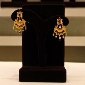 22KT Gold Multi-Stone Earrings (HUID Hallmarked) – Elegant Traditional Collection (8.99g)