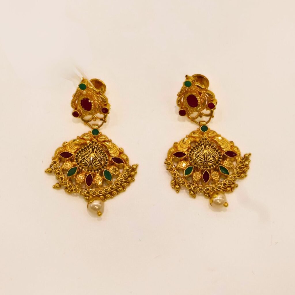 22KT Gold Multi-Stone Earrings (HUID Hallmarked) – Elegant Traditional Collection (9.91g)