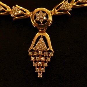 22KT Gold Stone Necklace with Casting Work (HUID Hallmarked) – Elegant Lightweight Collection (12.77g)