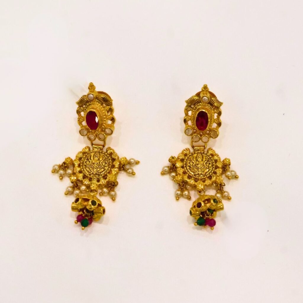 22KT Gold Multi-Stone Earrings (HUID Hallmarked) – Elegant Traditional Collection (8.30g)
