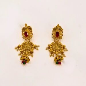 22KT Gold Multi-Stone Earrings (HUID Hallmarked) – Elegant Traditional Collection (8.30g)