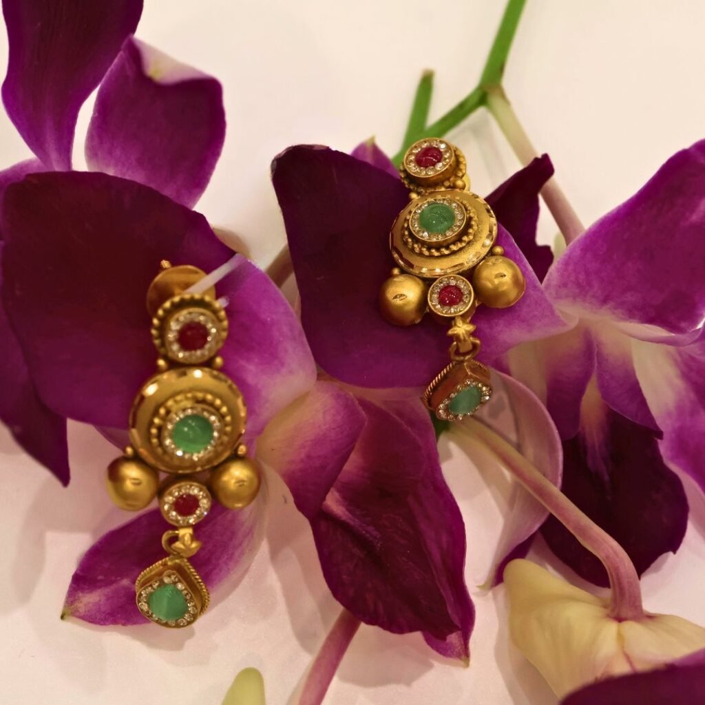 22KT Gold Vintage Design Earrings (HUID Hallmarked) – Elegant Traditional Collection (9.03g)
