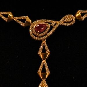 22KT Gold Stone Necklace with Casting Work (HUID Hallmarked) – Elegant Lightweight Collection (10.30g)