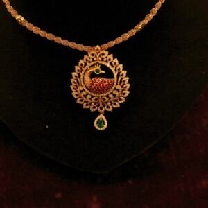 22KT Gold Peacock Chain Necklace with Stone Casting Work (HUID Hallmarked) – Elegant Traditional Collection (20.08g)