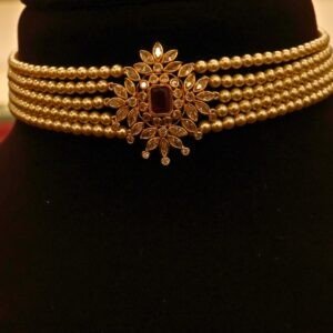 22KT Gold Pearl Choker Necklace (HUID Hallmarked) – Lightweight Elegant Collection (3.14g Gold)